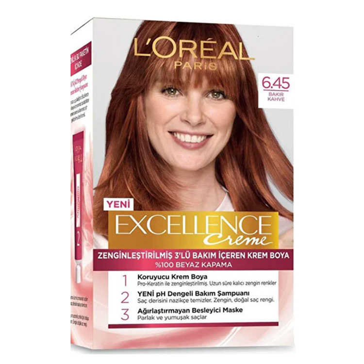 کیت رنگ مو لورآل (L'Oreal) مدل Excellence شماره 6.45 حجم 48 میلی‌لیتر