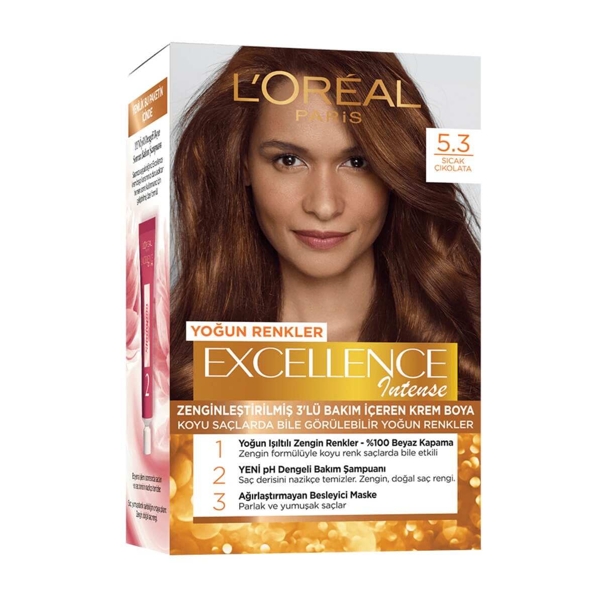 f467ur6kjgfce45y567i856 کیت رنگ مو لورآل (L'Oreal) مدل Excellence شماره 5.3 حجم 48 میلیلیتر