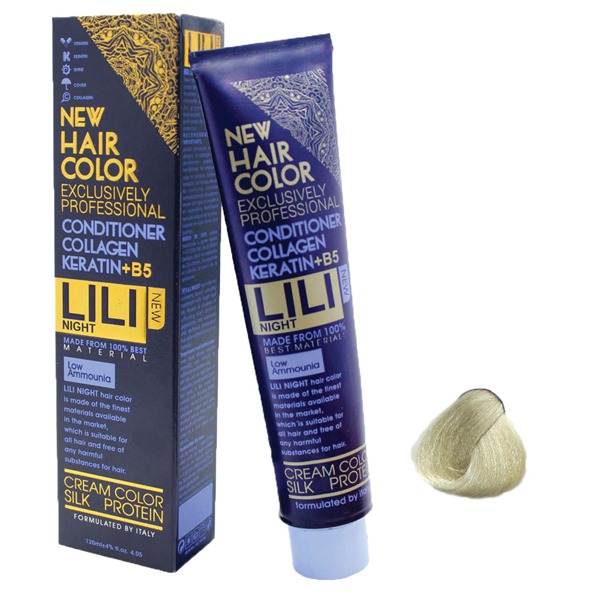 رنگ مو کم آمونیاک لی لی نایت (Lili Night) شماره M10 رنگ بلوند زیتونی خیلی روشن حجم 120 میلی لیتر